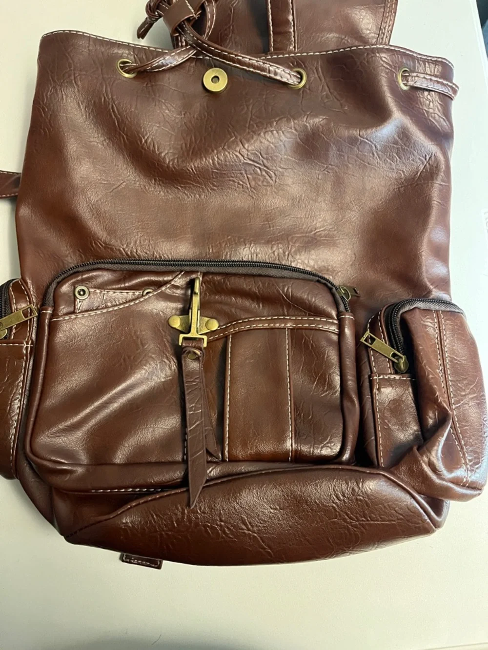 Brown I unisex Leather Backpack